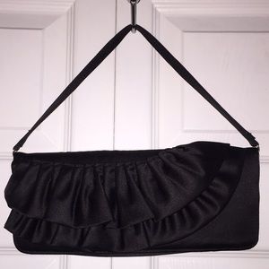 Le Chateau Ladies Black Satin Formal Dressy Purse Handbag Ruffled Detail…